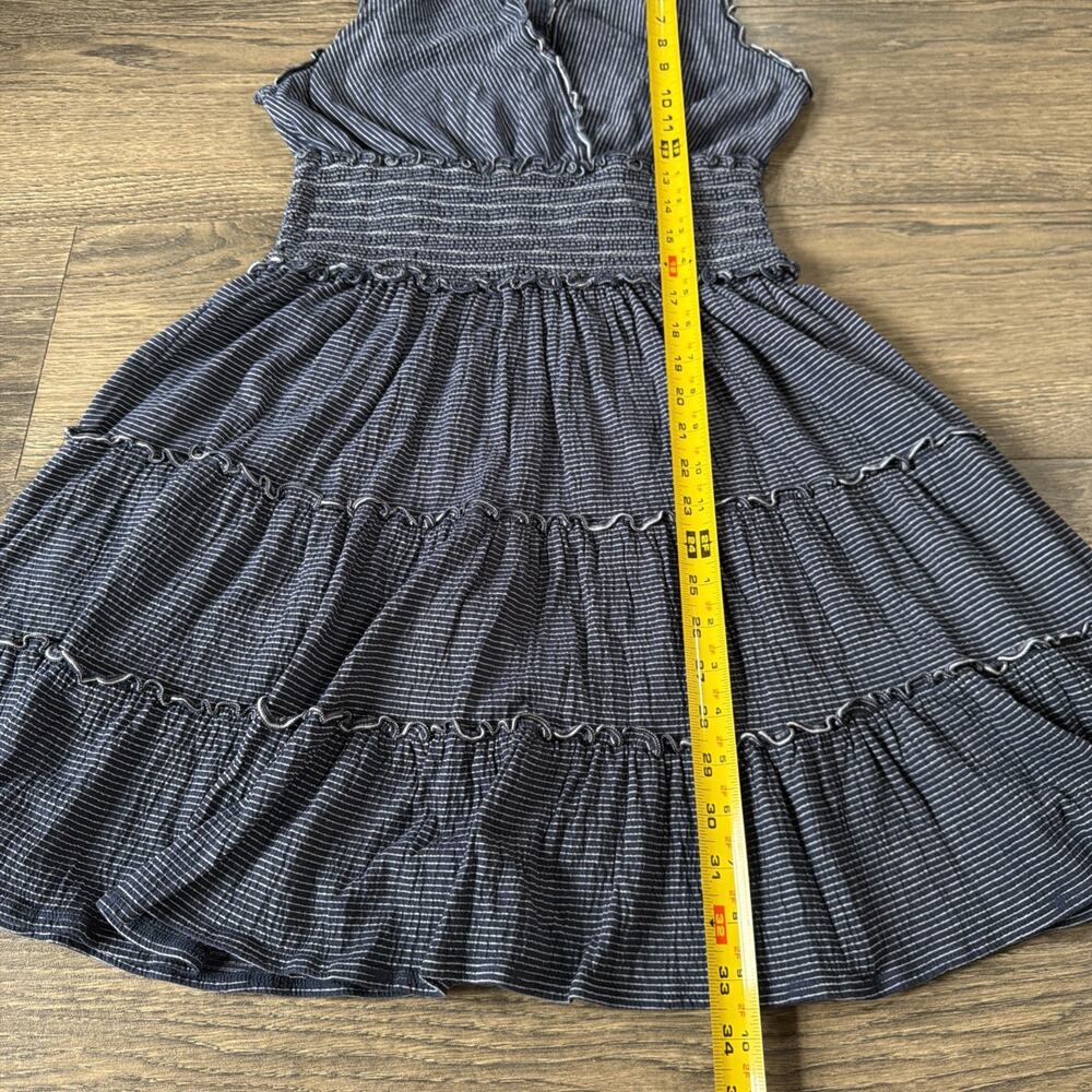 Max Studio Sz M Navy Pinstripe Tiered Dress Smocked Waist Boho Romantic Ruffle - Picture 10 of 10